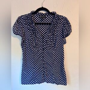 INC International Concepts Navy and White Polka Dot Blouse